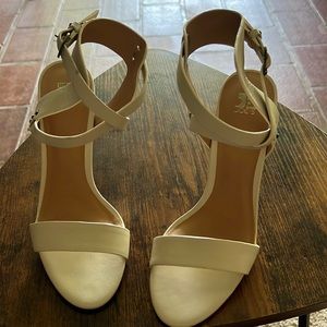Joe’s jeans white leather strappy stiletto sandals.